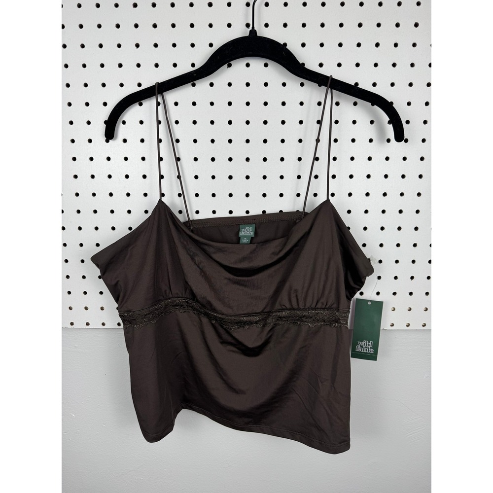 Wild Fable Espresso Brown Lace Trim Cami Top XL Cropped Spaghetti Strap Tank